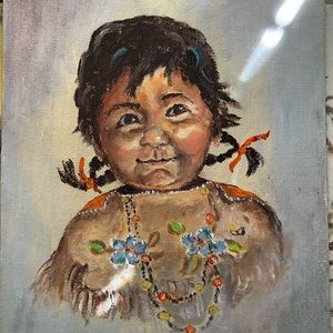 Vintage Native American Indian Girl and Boy paintings